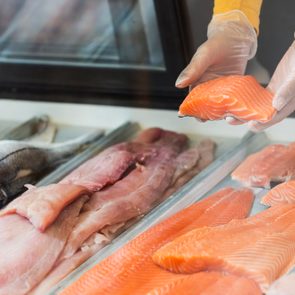 Fresh fish fillets for sale in seafood store