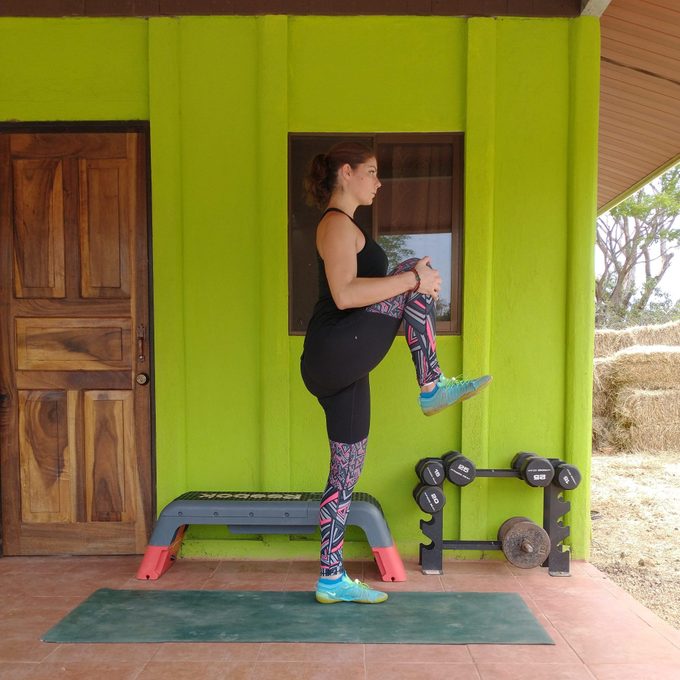 Walking knee-to-chest exercise