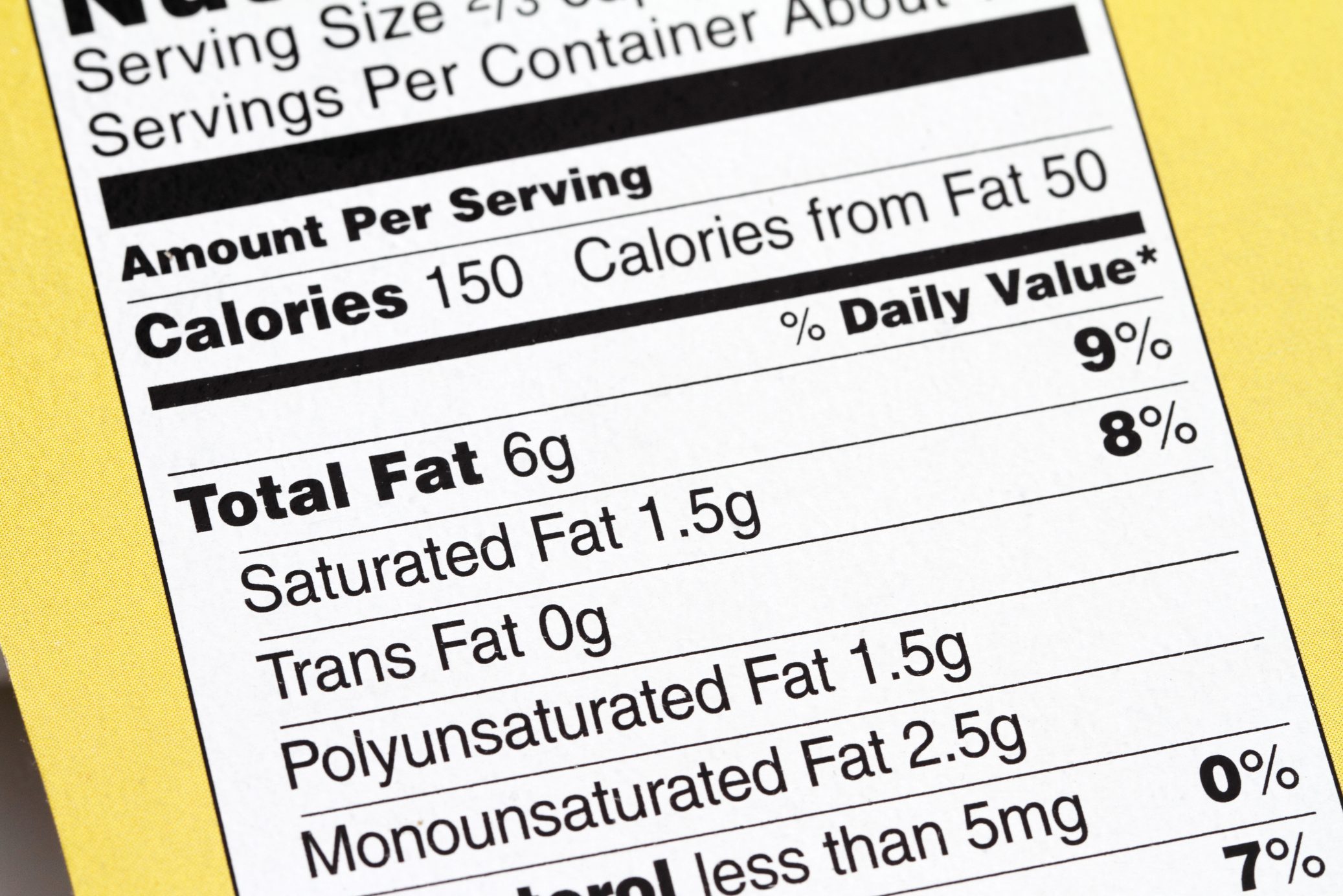 Nutrition label close up