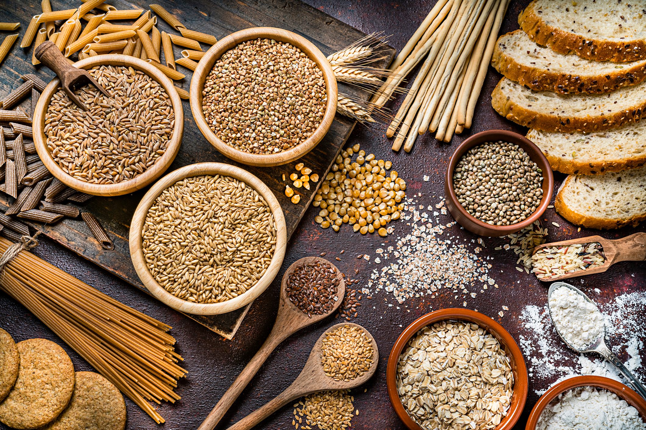 overhead view of a variety of whole grains