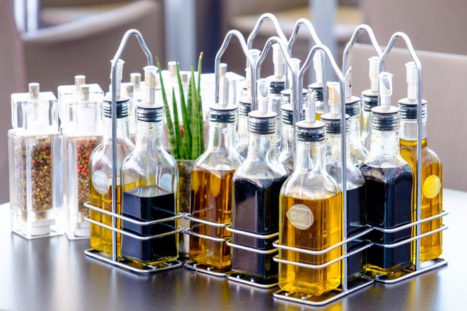 various oil bottles on table