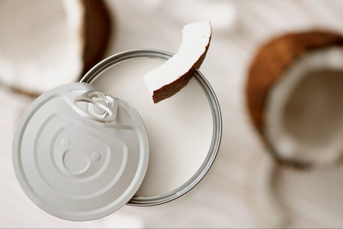 open can of coconut cream or coconut milk