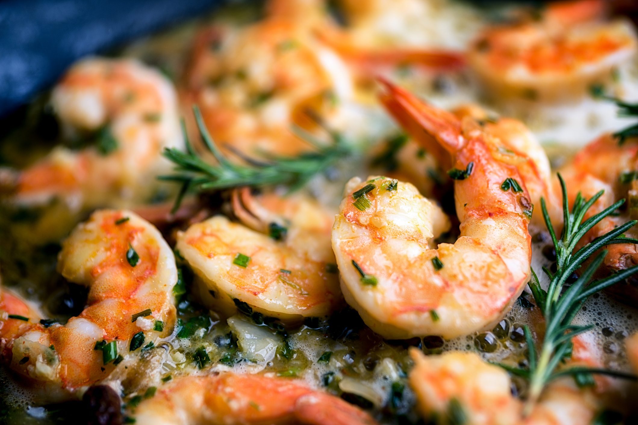 Jumbo Shrimp Scampi Sauteeing in Butter and Olive Oil