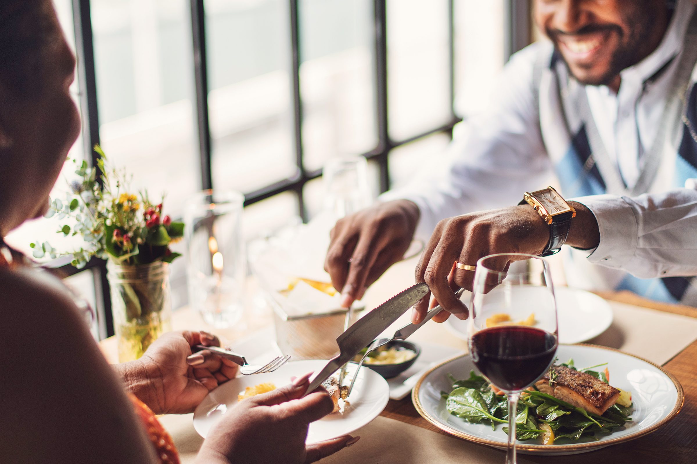 Couple Dining in a restaurant while traveling