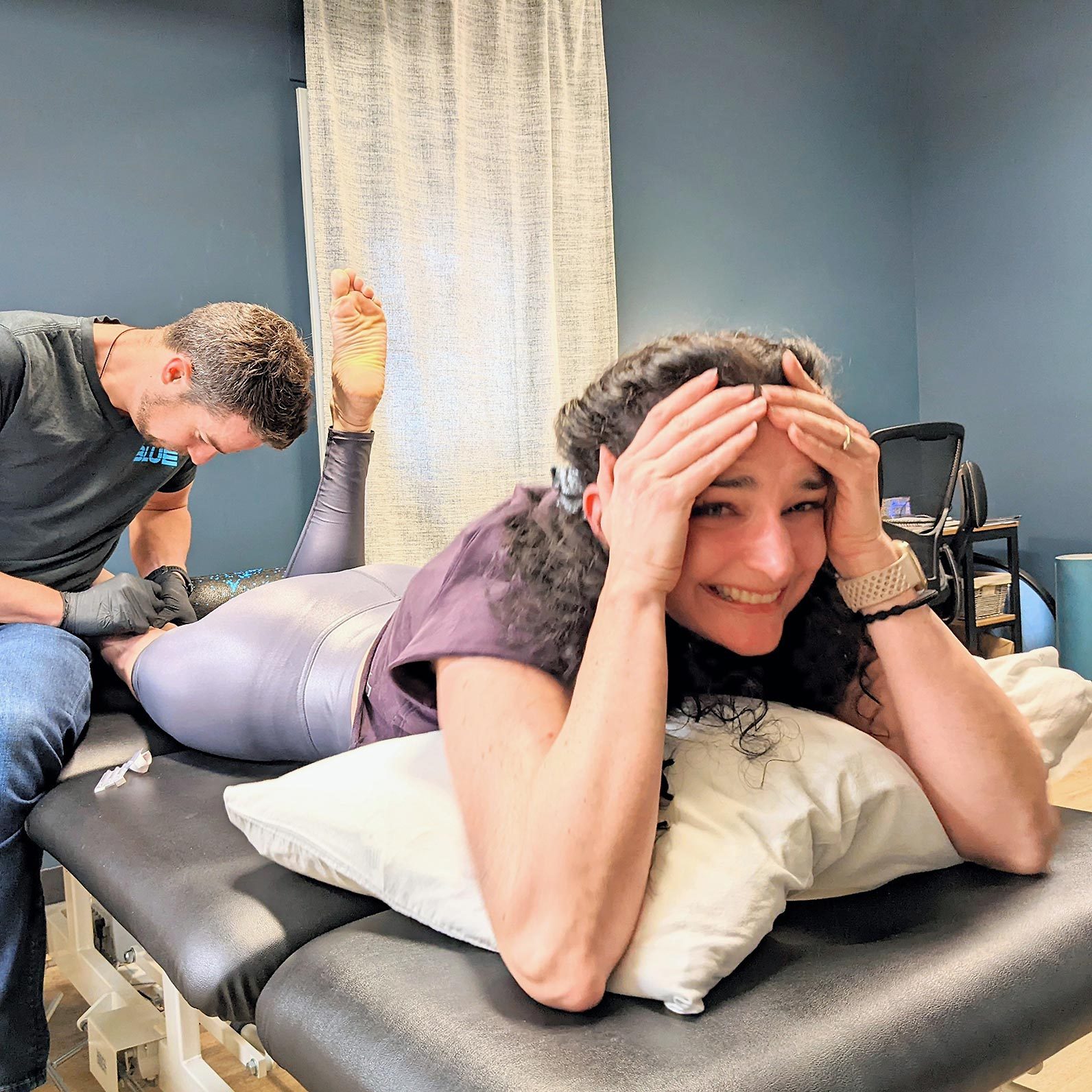 woman's reaction to dry needling