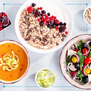 various sized bowls with different meals