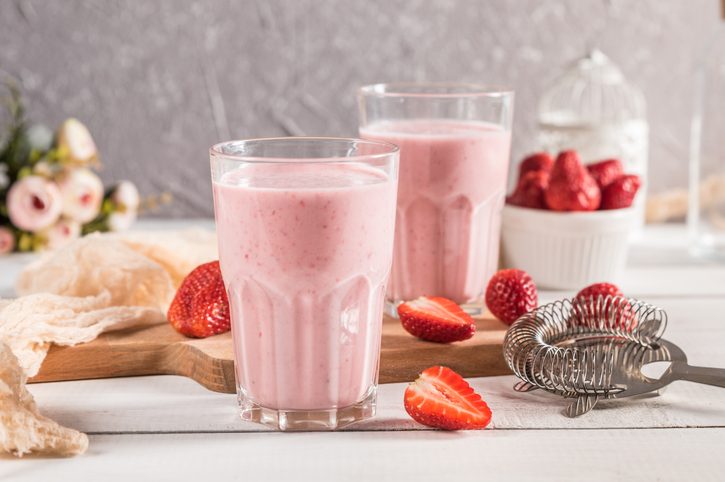 Fresh homemade strawberry smoothies