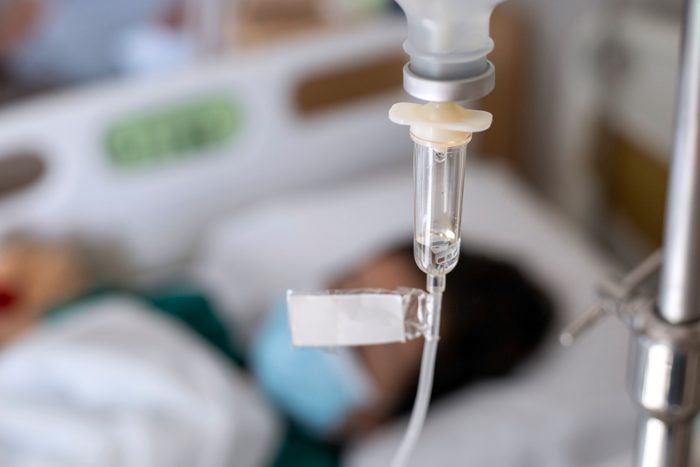 Medical concept; Close up picture of saline syringe in the patient's room