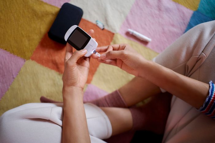 Blood glucose test at home.