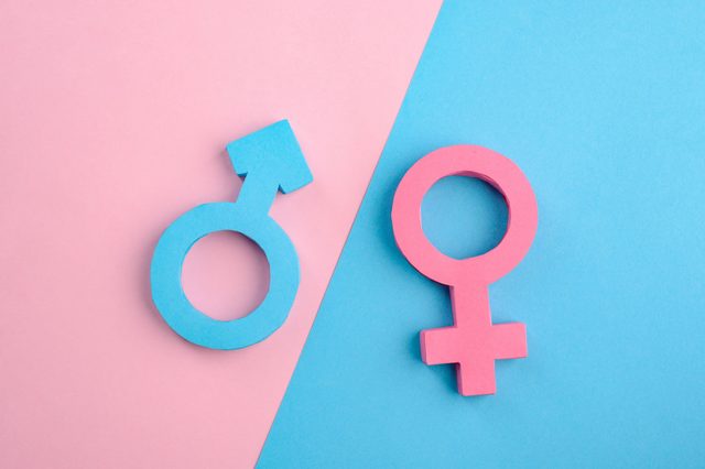 Male And Female Gender Signs On Blue And Pink Background Relationship Between Men And Women Creative 3d Paper Art
