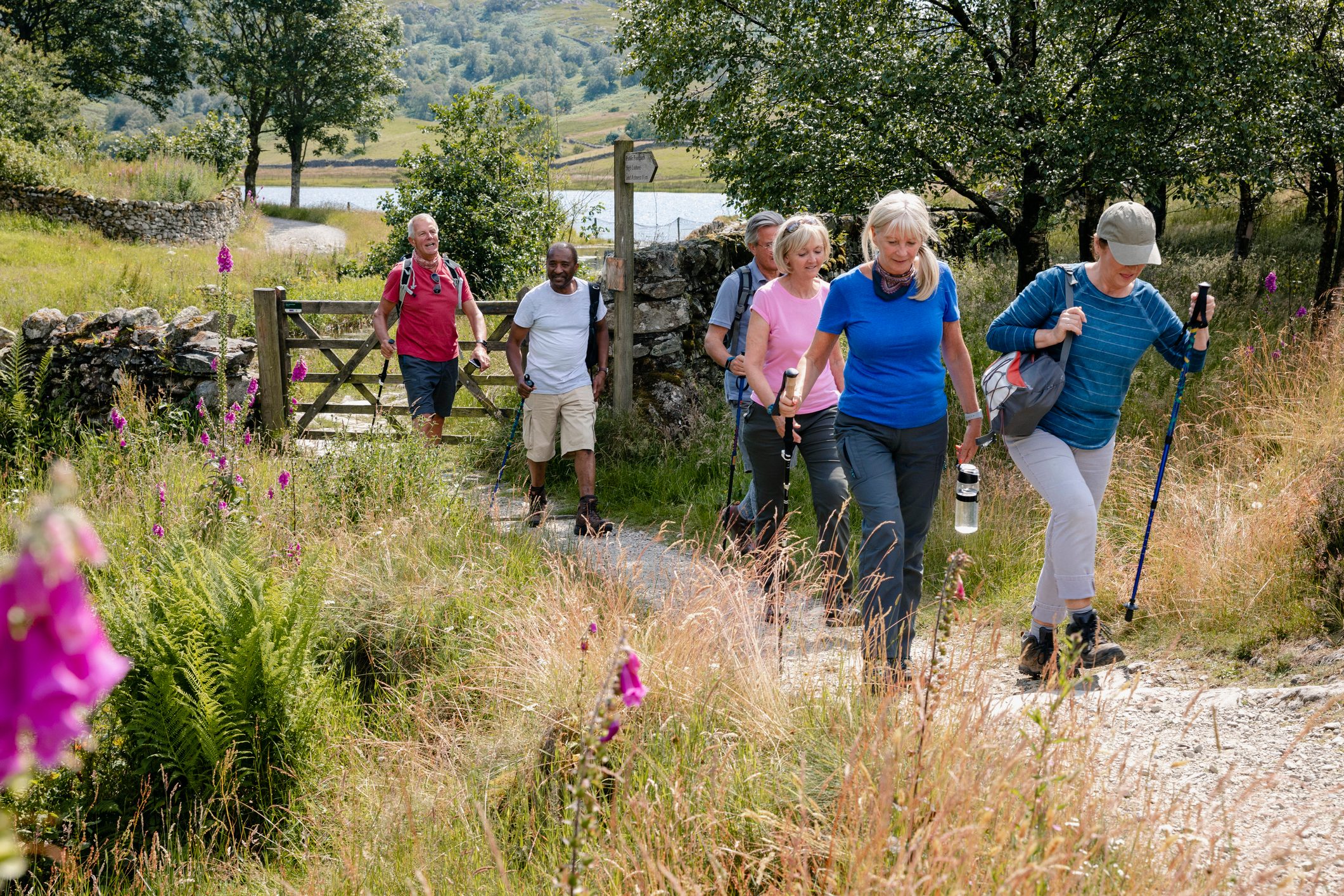 Senior Friends Out Walking In The Lakes