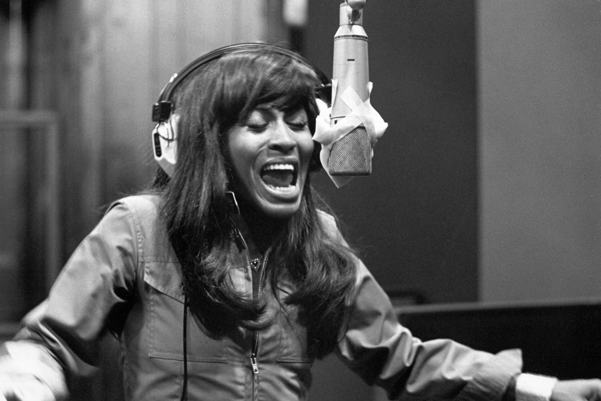 Tina Turner sings during a Recording Session circa 1969