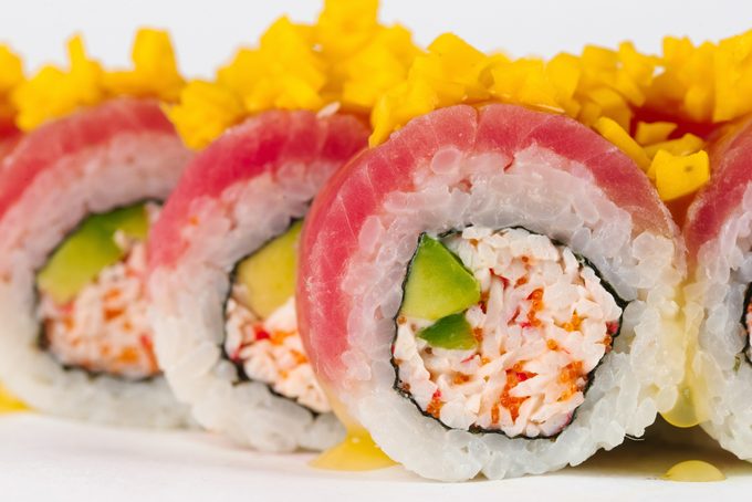 Sushi with surimi and raw fish
