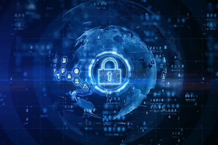 Padlock of Cyber Security Digital Data, Digital Data Network Protection, Global Network 5g High-Speed Internet Connection and Big Data Analysis Future Background Concept. 3d rendering