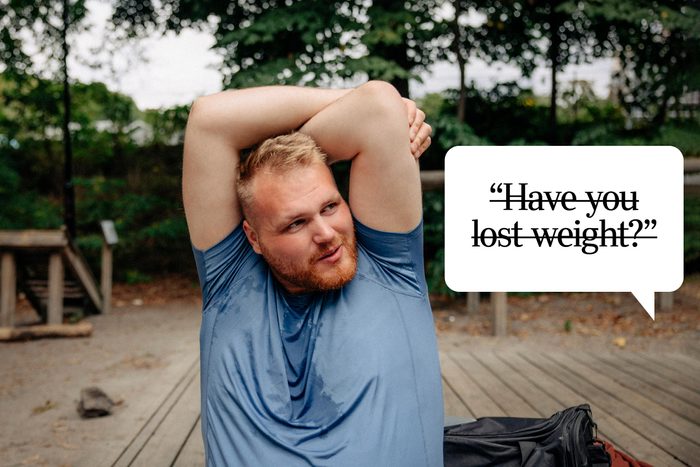 Speech bubble text: "Have you lost weight?"