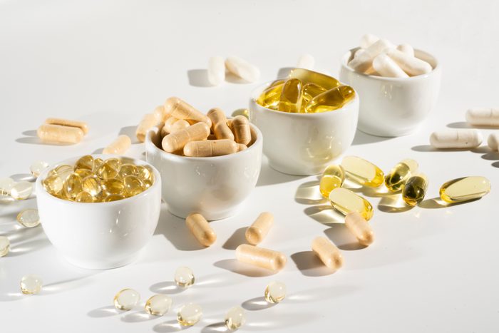Food supplement oil filled fish oil, omega 3, omega 6, omega 9, vitamin A, vitamin D, vitamin E, flaxseed oil.