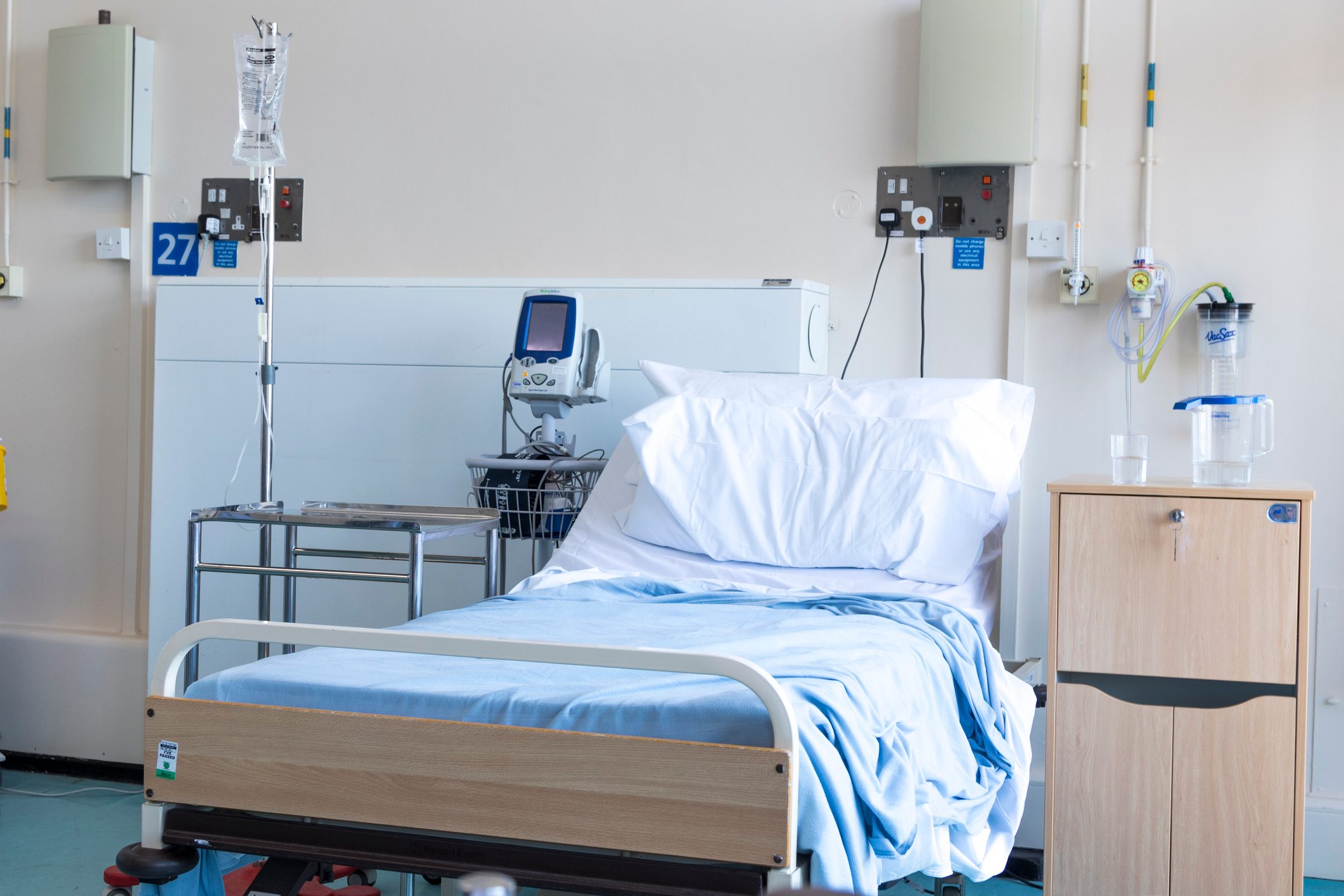 Empty bed in a hospital ward