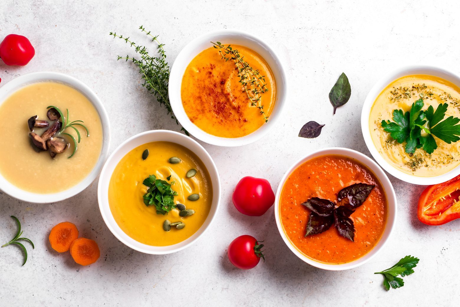 Autumn vegetable soups set