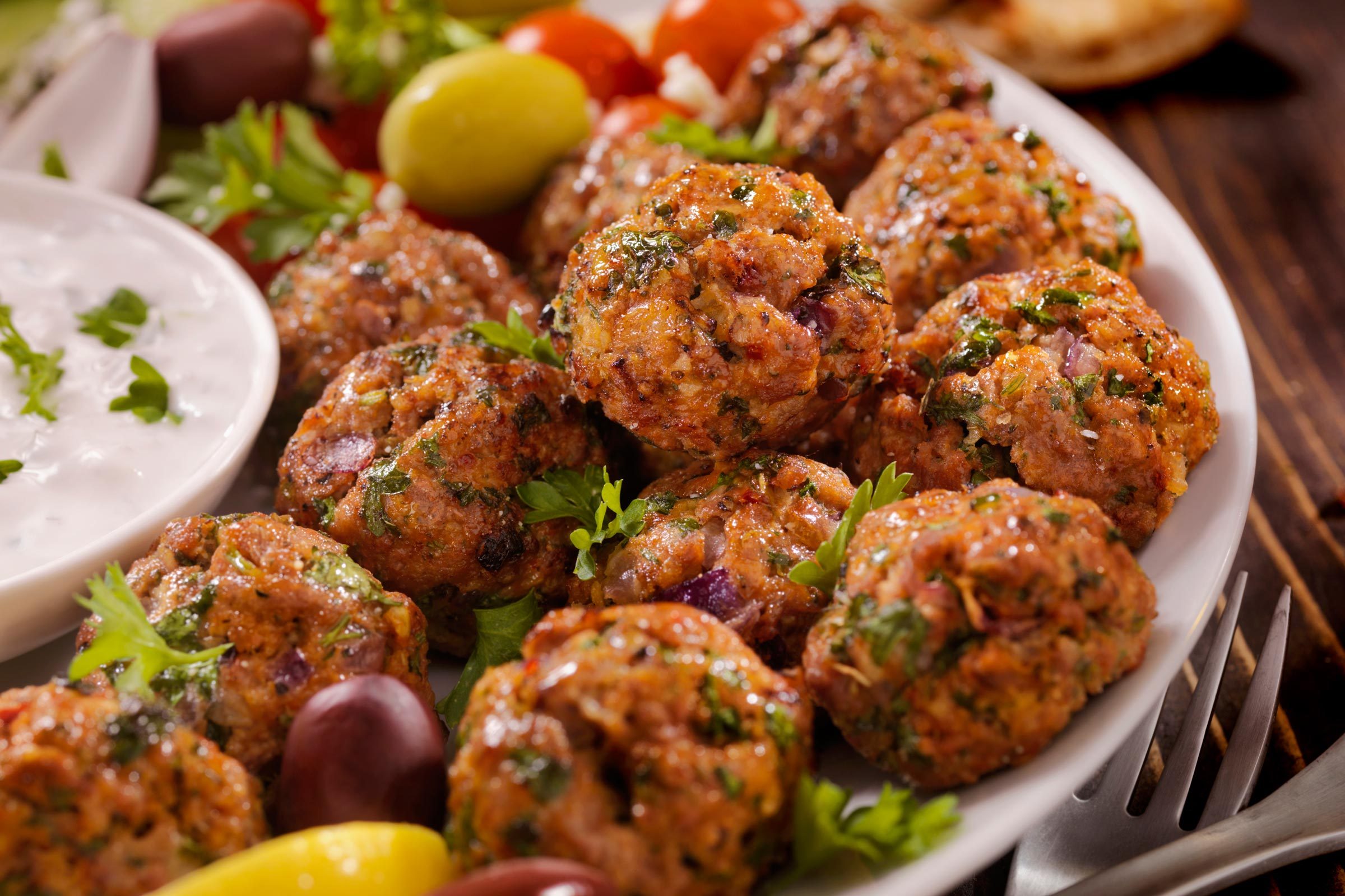 100% Lamb -Greek Meatball Platter with veggies mixed in