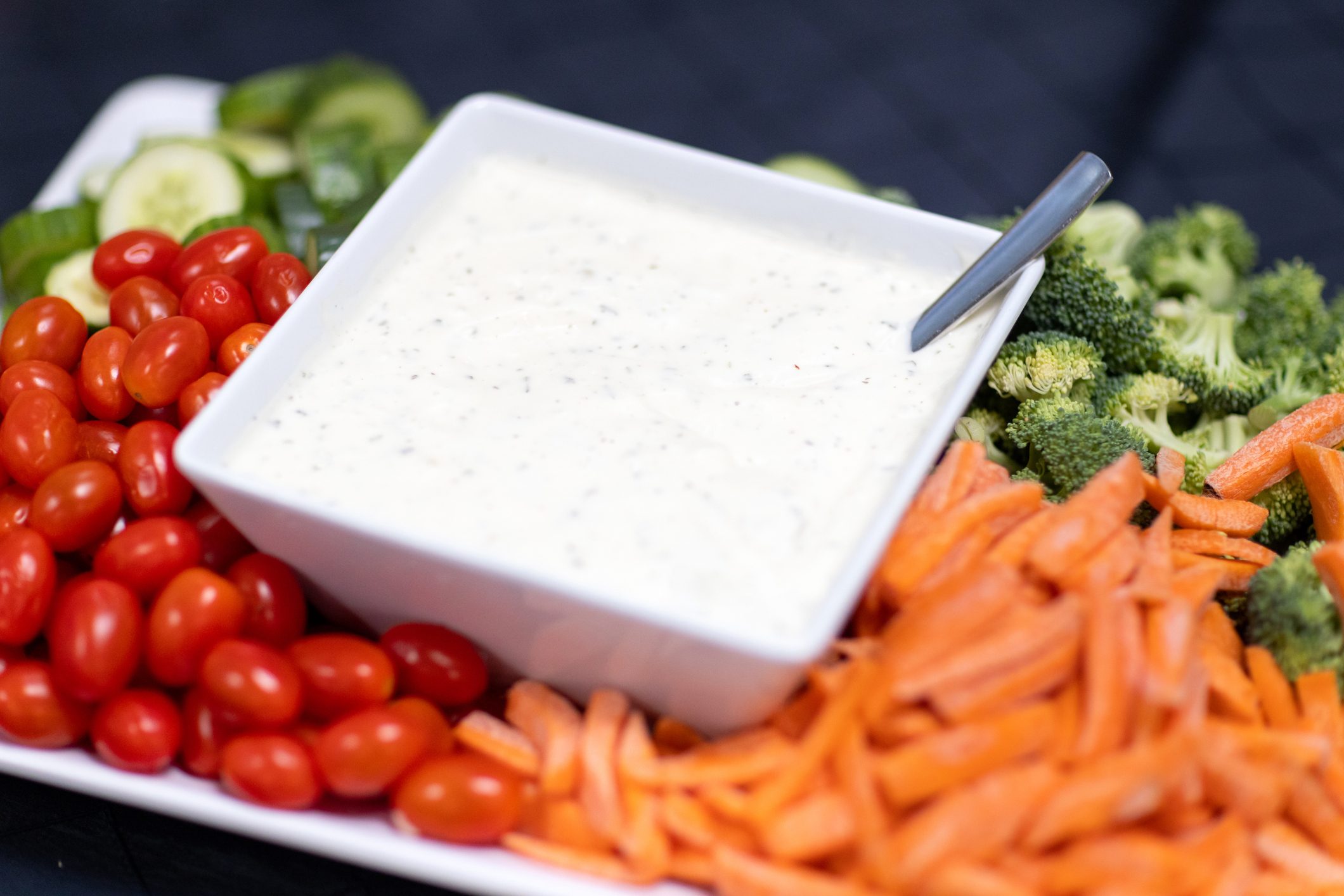 American crudité platter with ranch dip